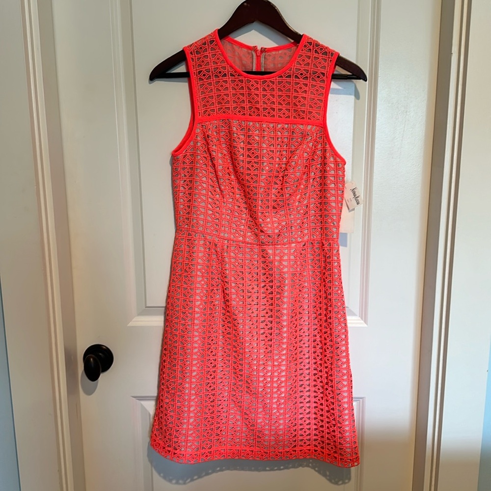 Nwt bright pink eyelet with nude silk underlay dress